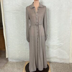 Christy Dawn Selma Tan Oak Plaid Check Ruffle Collared Button Front Maxi Dress S